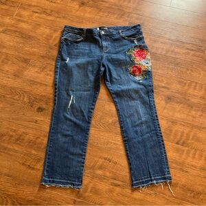 Kut From The Kloth Reese Jeans Floral Design Size 16 Plus Size Denim Cropped